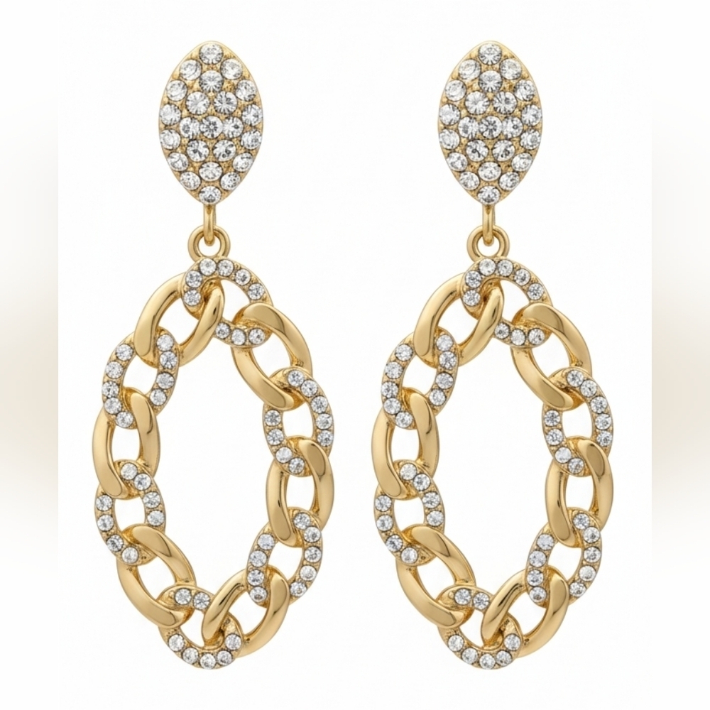 D'bello Gold Rhinestone Chain Dangle Earrings New